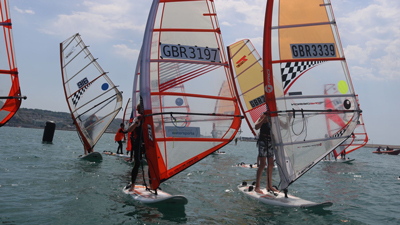 Techno293 UK windsurfing kids in sea at competition